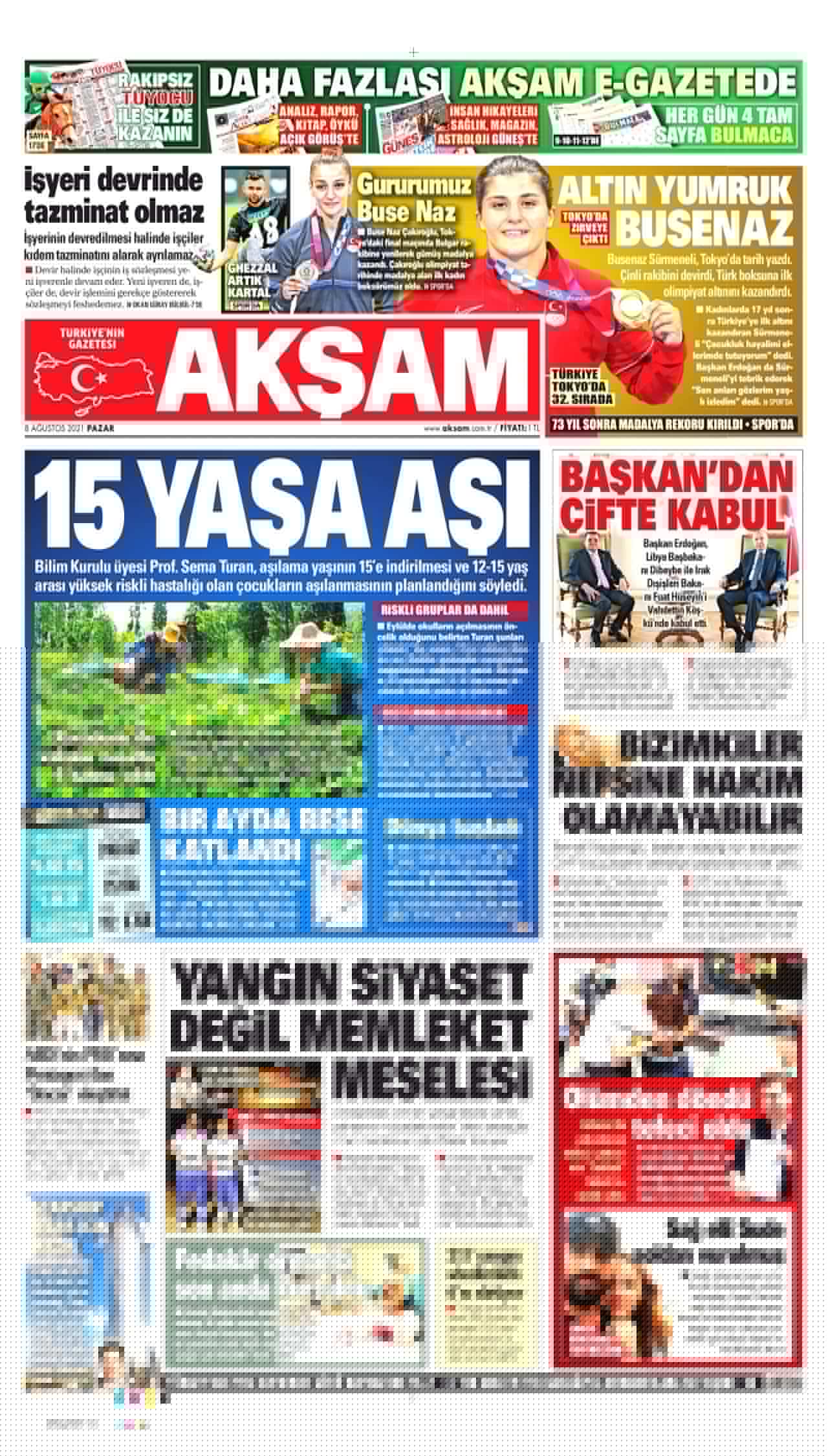 8.8. 2021 Günün gazete manşetleri