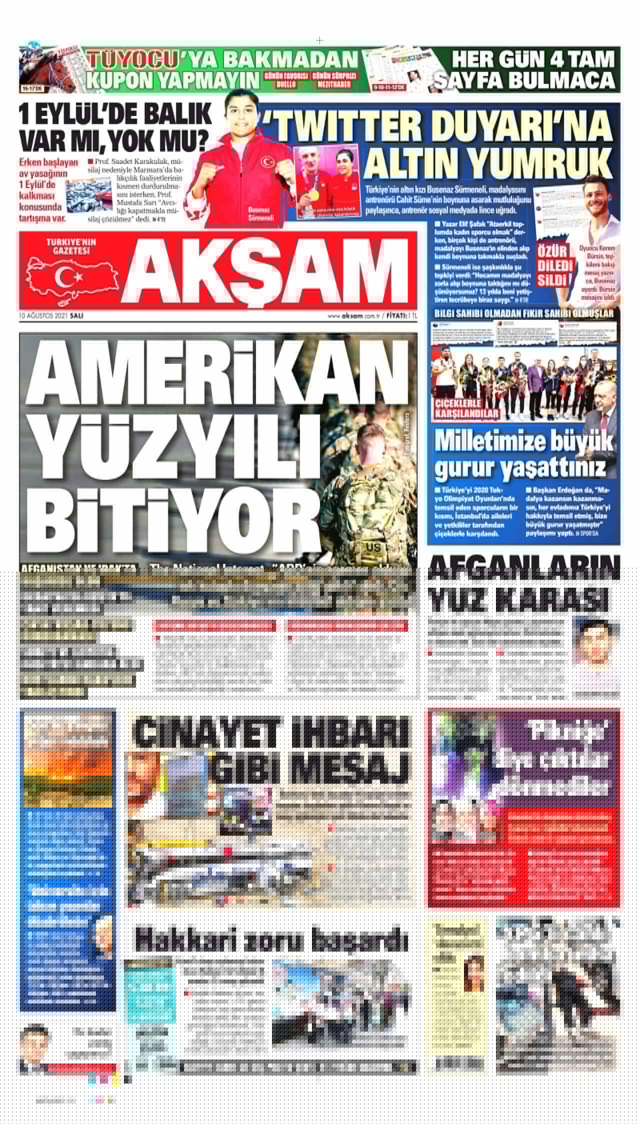 10.8.2021 Salı Günün gazete manşetleri 