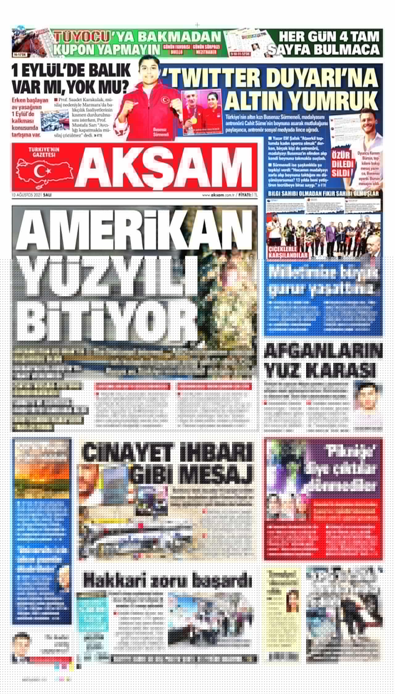 10.8.2021 Salı Günün gazete manşetleri 