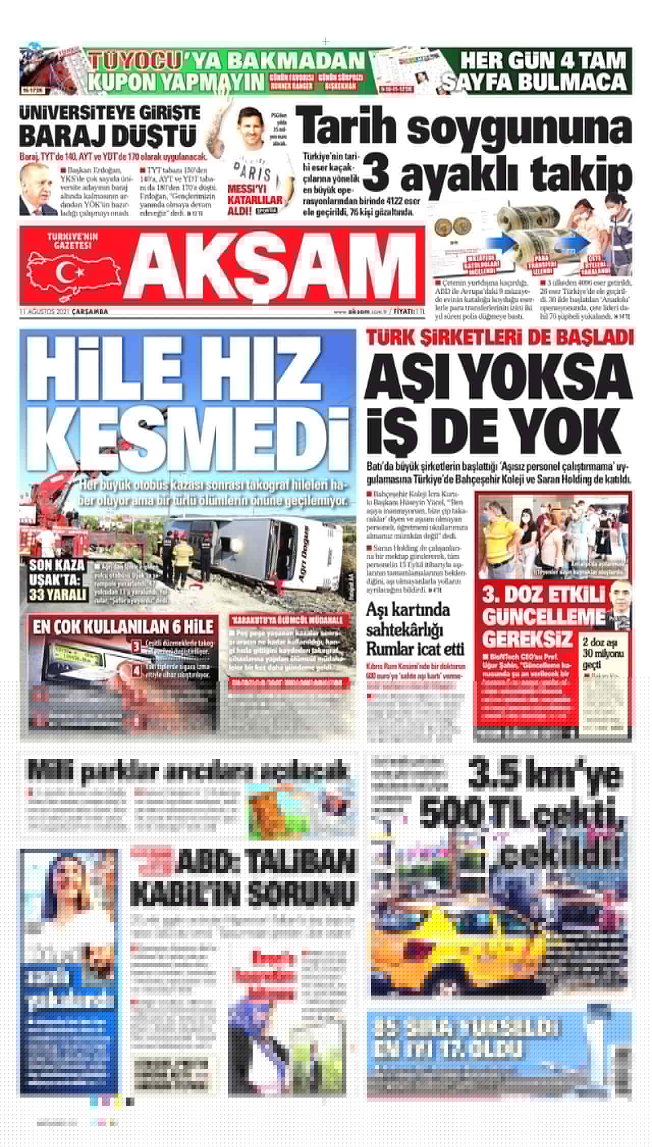 11.8.2021 Günün gazete manşetleri