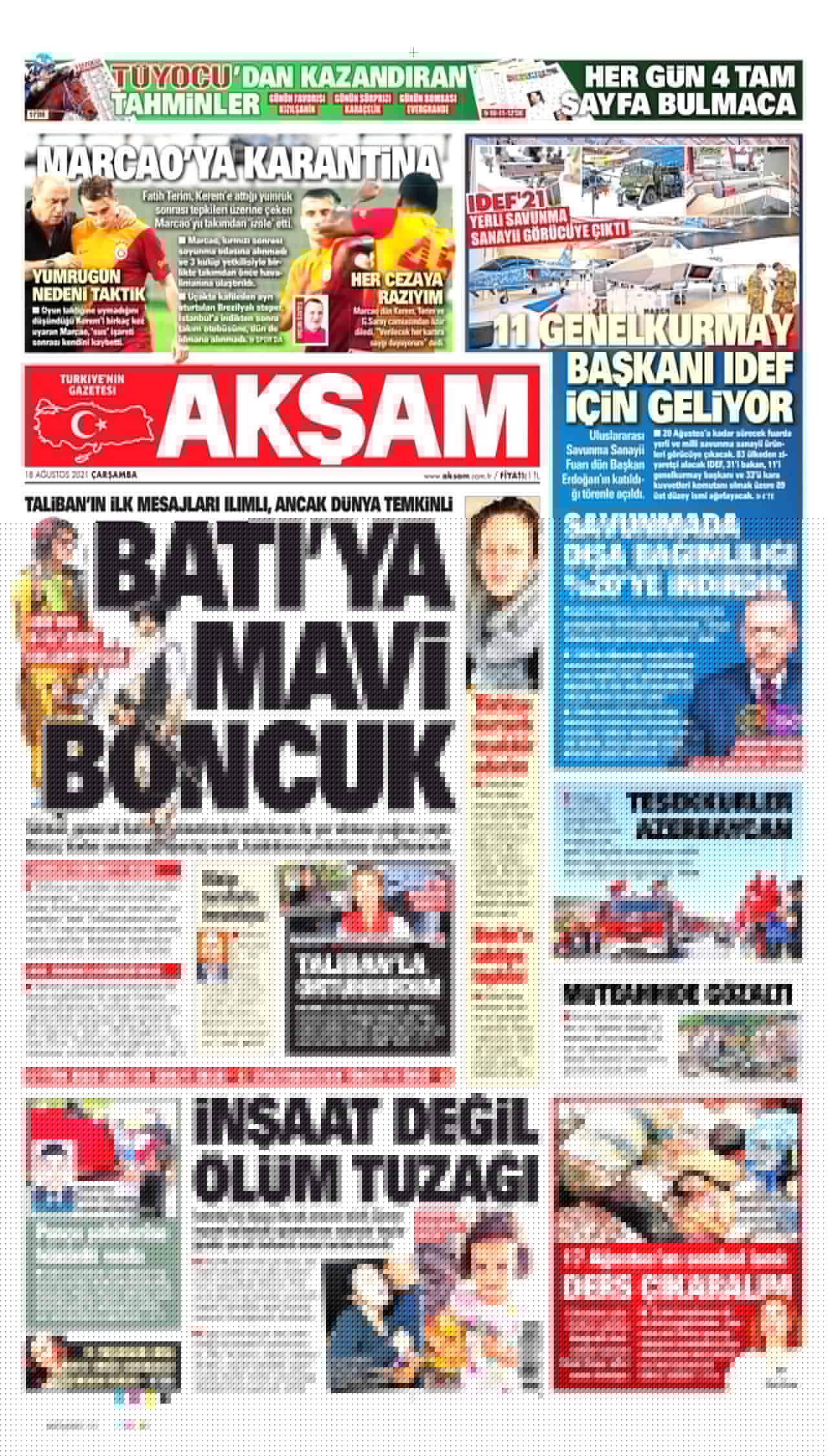 18.8.2021 Gazeteler... Gazete başlıkları 