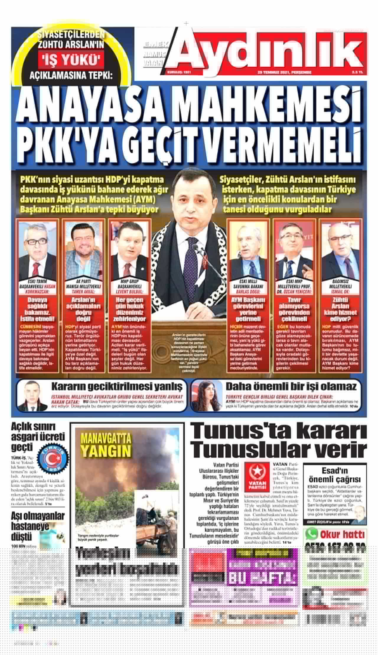 29.7.2021 Gazete başlıkları