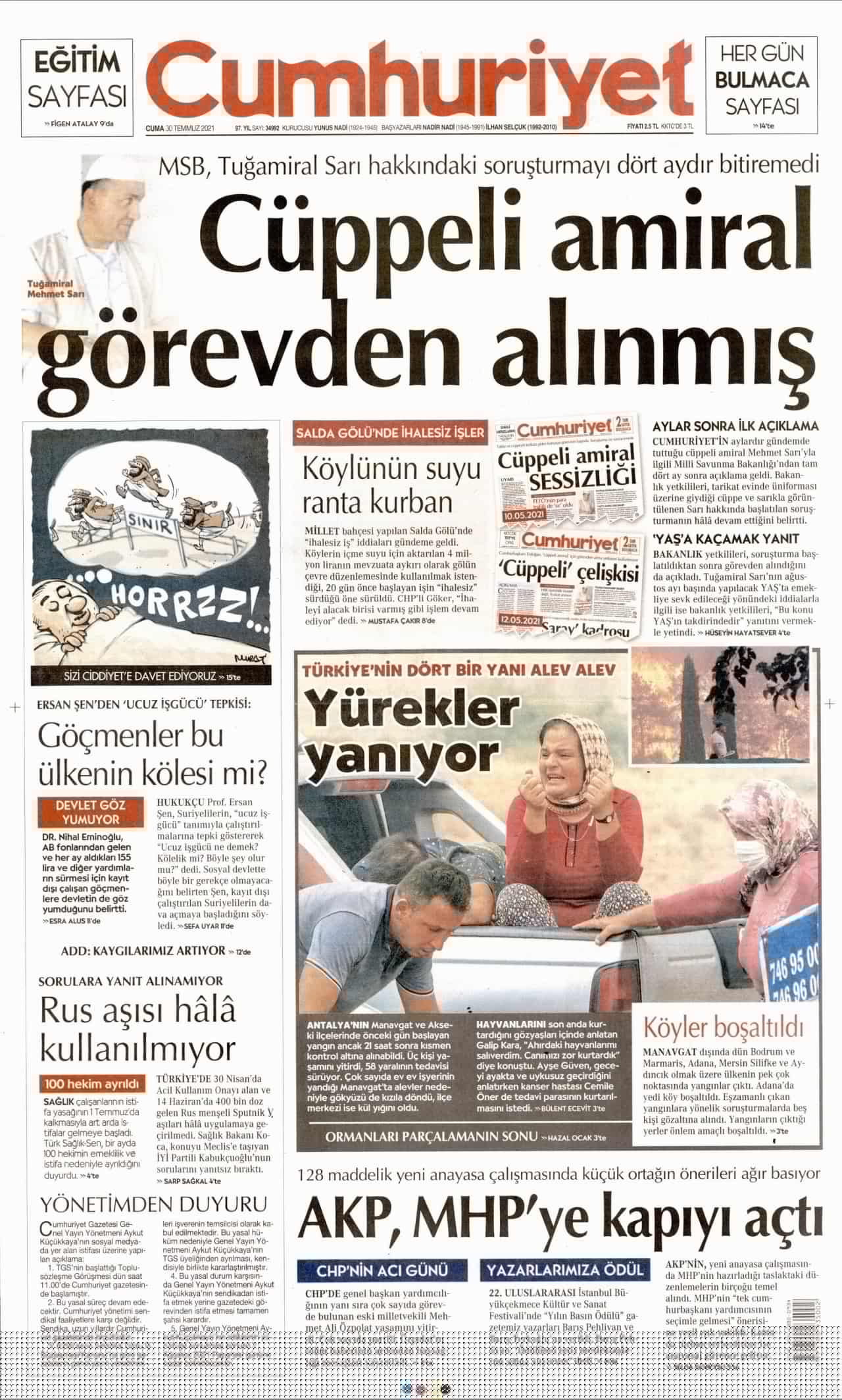 30.7.2021 Günün gazete manşetleri