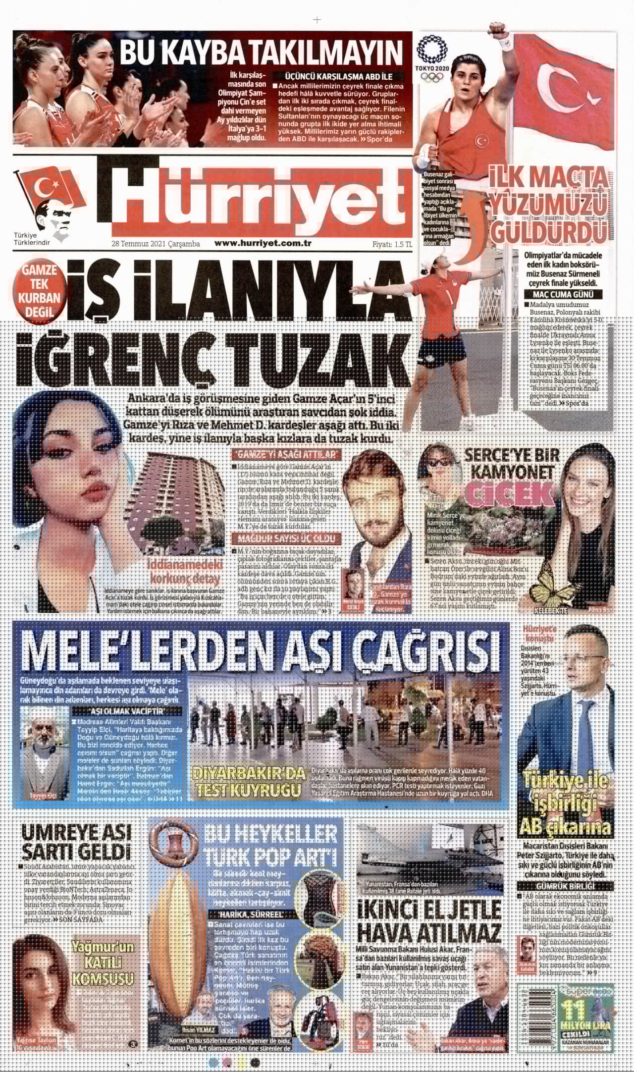 28.7.2021 Gazete başlıkları