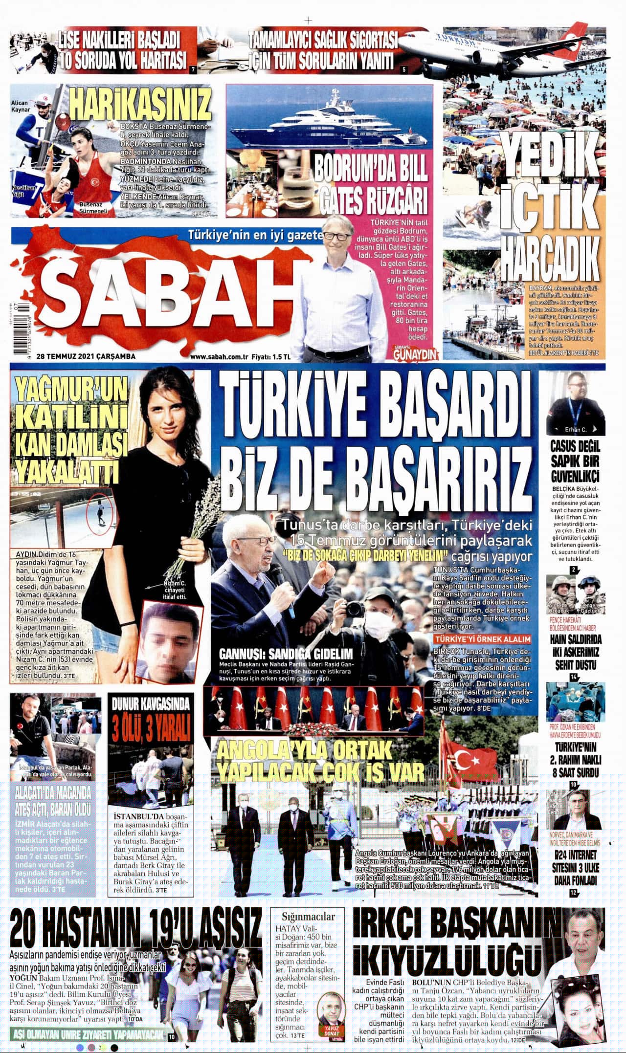 28.7.2021 Gazete başlıkları