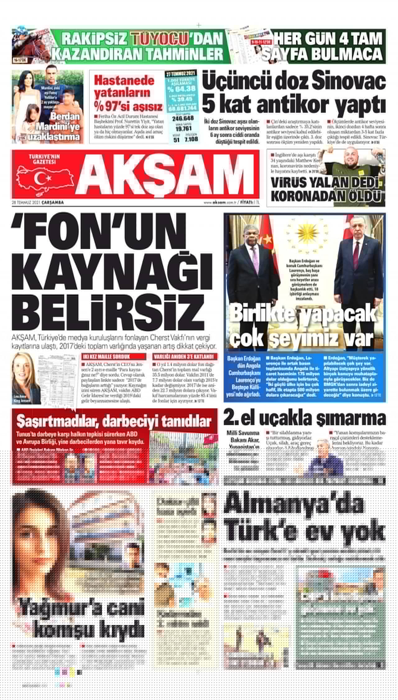 28.7.2021 Gazete başlıkları